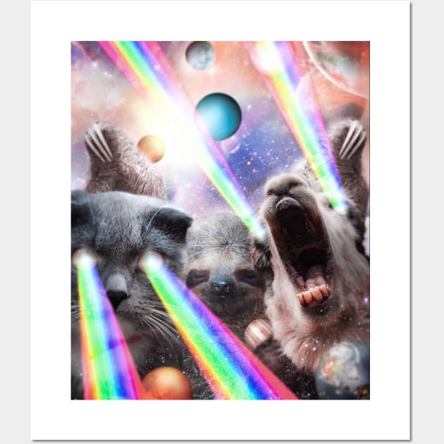 Rainbow Laser Cat Sloth Llama In Space Wall Art by Random Galaxy